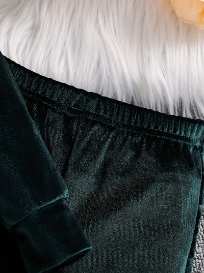 Girls' Long Pants Set, Burgundy Hooded Sweatshirt & Sweatpants, New Autumn Winter Warm Pullover Top, Fabric Two-Piece Set, Princess English Letter Embroidery with Pockets, Festive Holiday Outfit for Baby Girls, Perfect for Ou