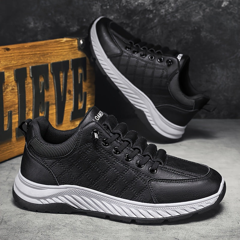 Men's Fashion Sneakers Low Top Casual Sports Shoes - All-Season Solid Color Outdoor Hiking Footwear with Lace Closure, PU Upper, Fabric Lining, PVC Sole, EVA Insole, Round Toe