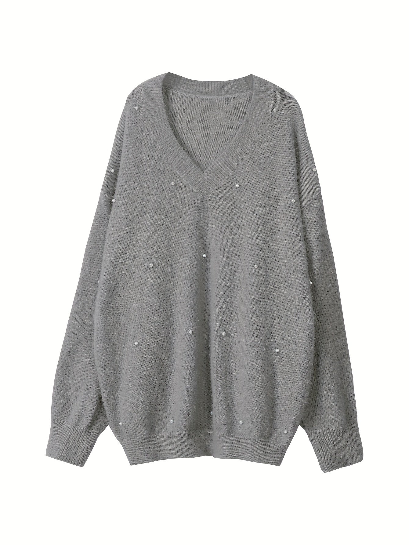 Plus Size - Women'S Cozy Yellow V-Neck Sweater with Pearl Buttons & Fleece-Lined Cuffs - Asymmetrical Hem, Geometric Pattern, Casual Winter Pullover for Casual Attire, Winter Apparel | Vneck Sweater | Pearl Button Details, Sw