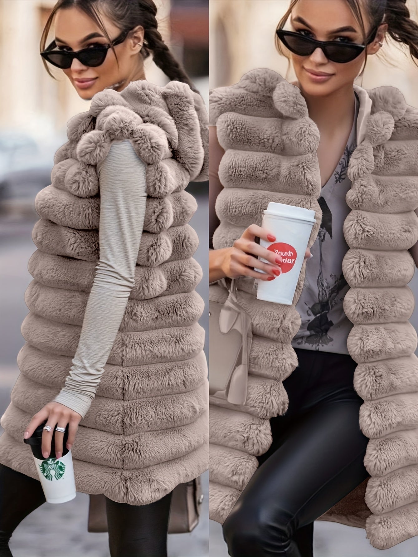 Women'S Cozy Faux Fur Hooded Vest - Sleeveless, Black, Casual Style, Perfect for Fall/Winter, Casual Winter Wear | Hooded Vest | Soft Texture Vest