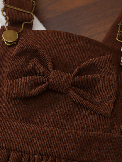 2pcs Baby Winter Outfit Set: Cozy Fluffy Sleeve Smock Dress & A-Line Bow with Collar & Fringe Trim - Soft Warm Clothes for Photoshoots, Christmas (Hand Washable), Perfect for Outdoor