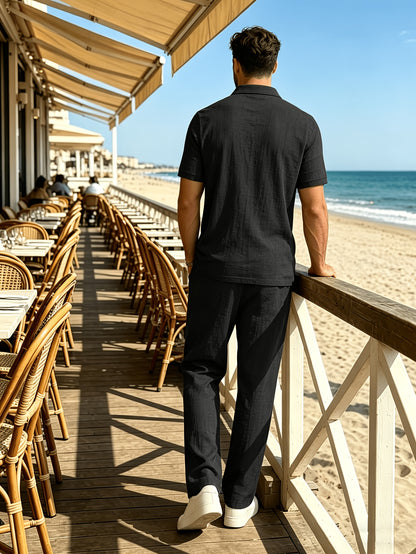 Men's Linen Summer Shirt and Long Pants Set - Casual Loose Fit