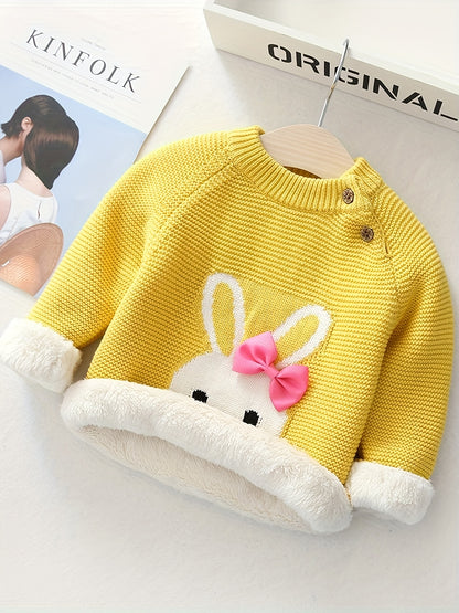 Girls' Knit Bunny Pullover Sweater with Bow - Warm Winter Cotton