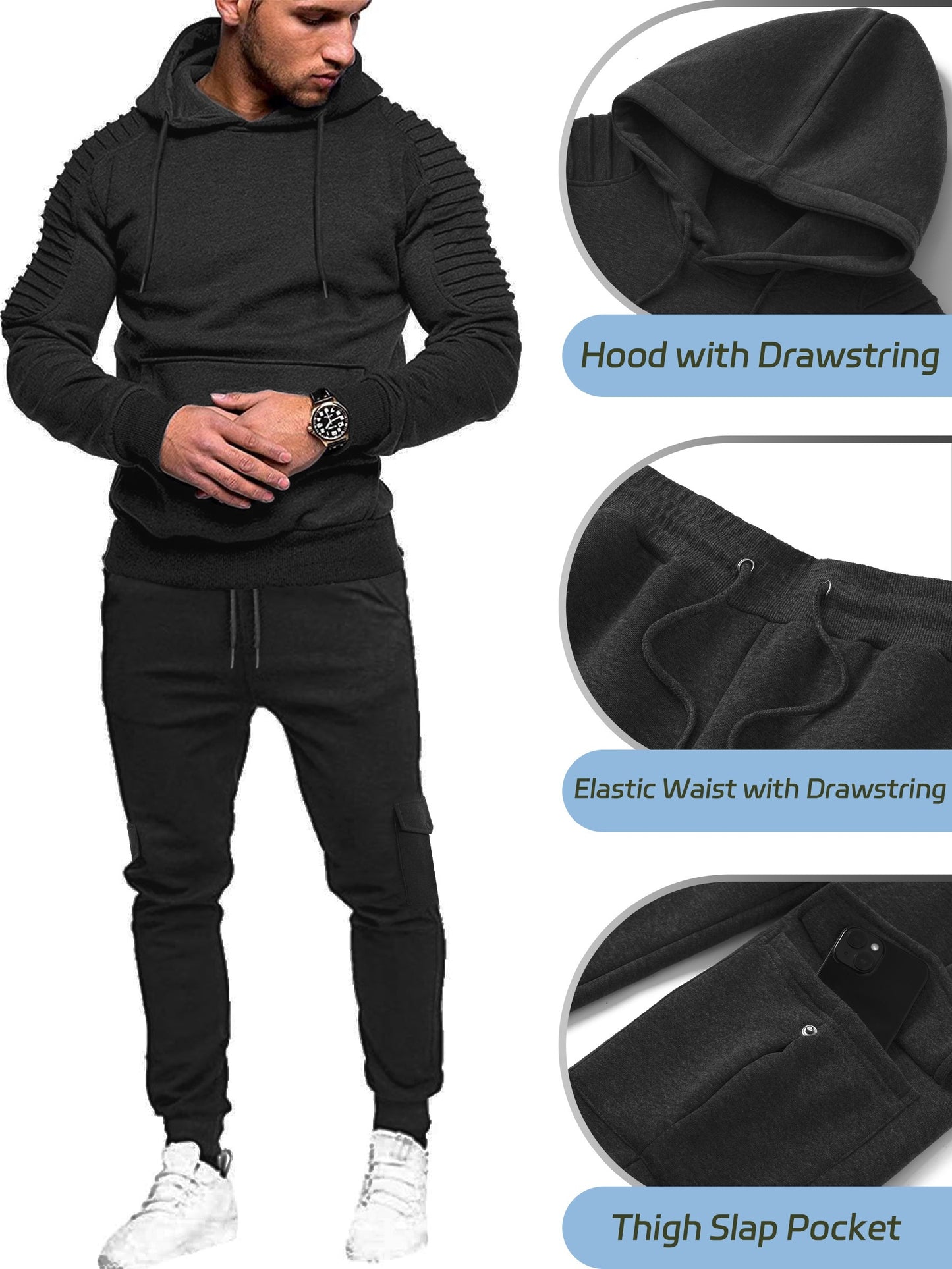 Men's Tracksuit 2 Piece Pullover Hoodie Sweatsuit Sets Casual Jogging Athletic Suits With Drawstring