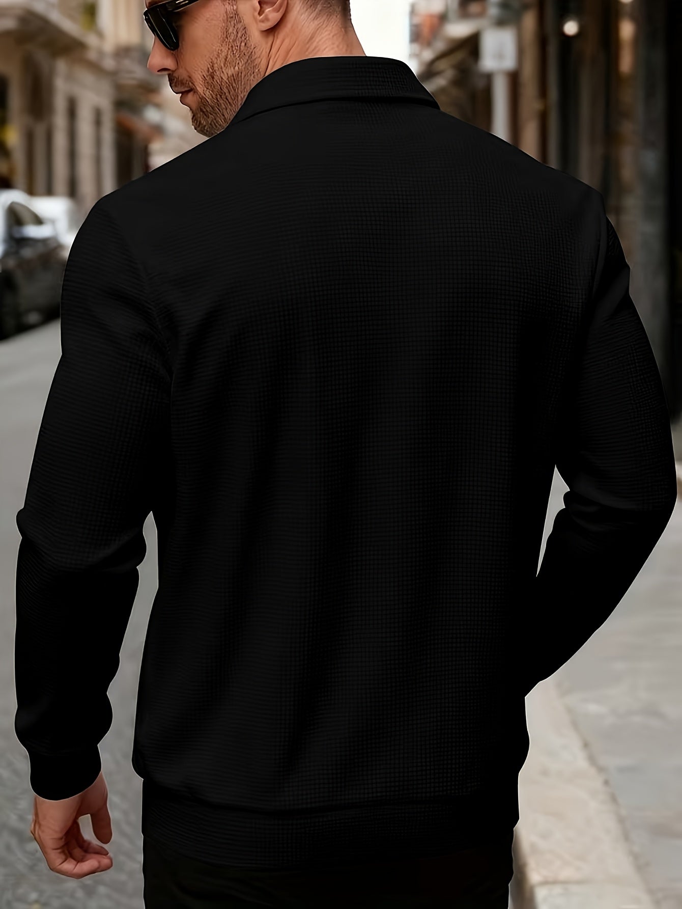 Men's Spring/Fall Sporty Lapel Waffle Knit Zip Jacket