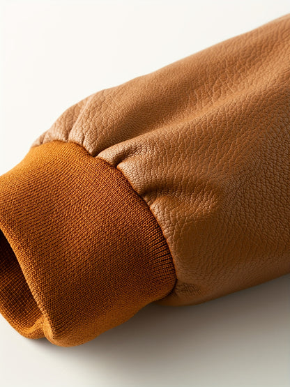 Men's Heavy-Duty Jacket - Thick Collar & Zippered Pockets, Brown/, Motorcycle-Ready Workwear Coat for Construction, Commuting - Non-Stretch Exterior & Polyester Lining - Autumn/Winter Outerwear, Casual Workwear, Embroidered D