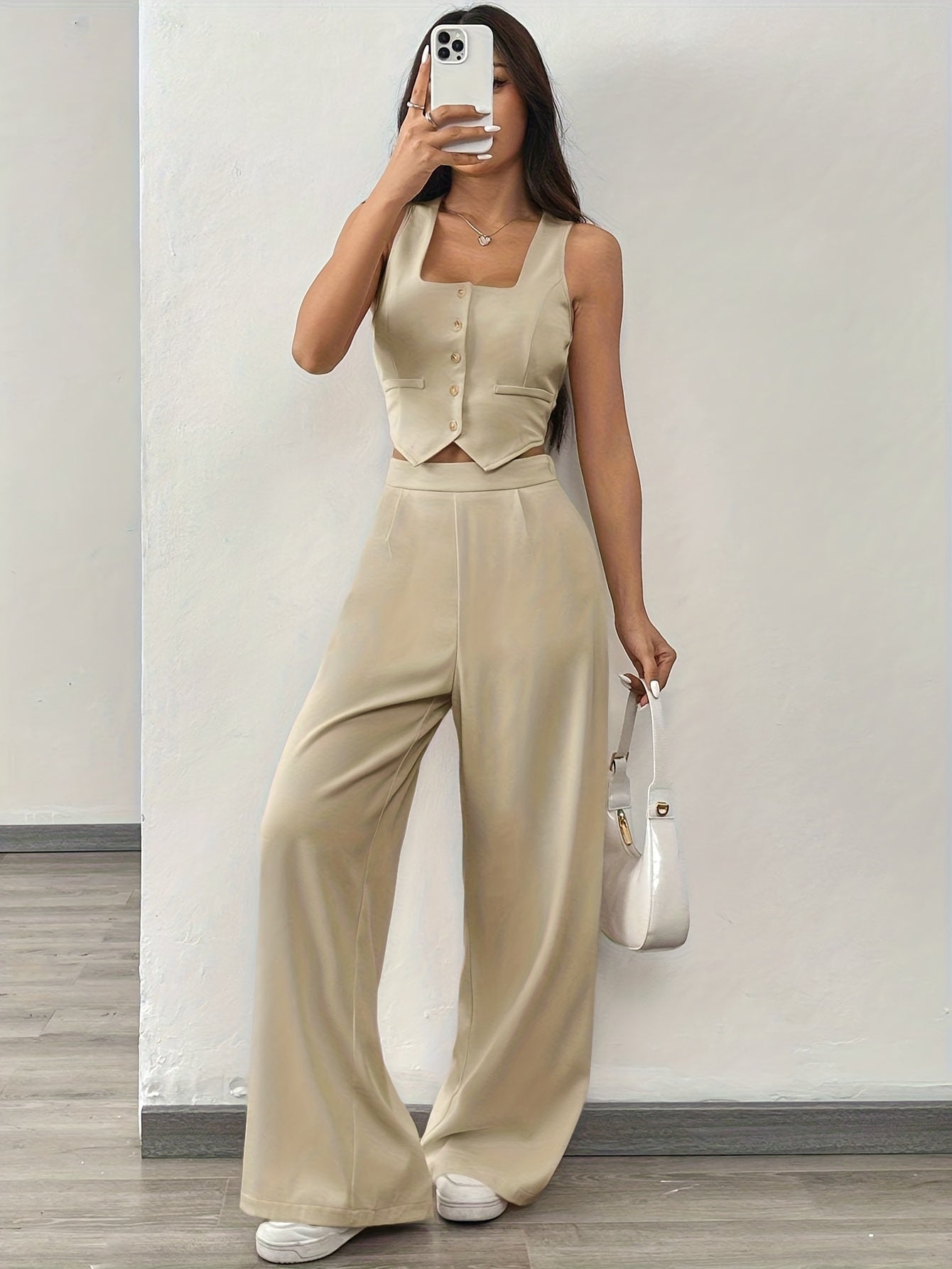 2026 Spring/Summer Casual Fashion Women'S Two-Piece Set Featuring a Vest Top And Fitted Straight-Leg Pants That Enhance The Leg Shape