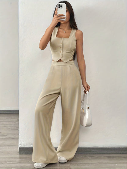 2026 Spring/Summer Casual Fashion Women'S Two-Piece Set Featuring a Vest Top And Fitted Straight-Leg Pants That Enhance The Leg Shape