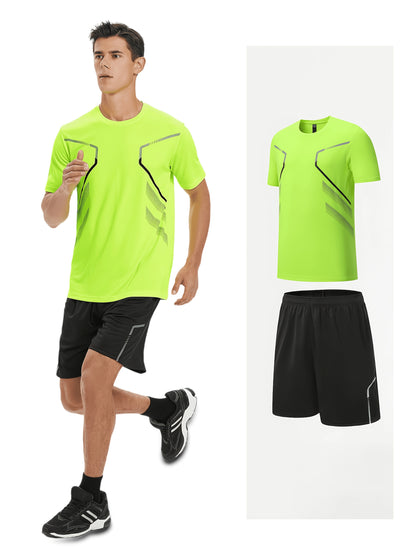 2pcs Men's Running Sportswear Set Summer Ice Sliky Fiber Fabric Quick-Dry Sweat-Absorbent Fitness Casual Short Sleeve Shorts Outfit