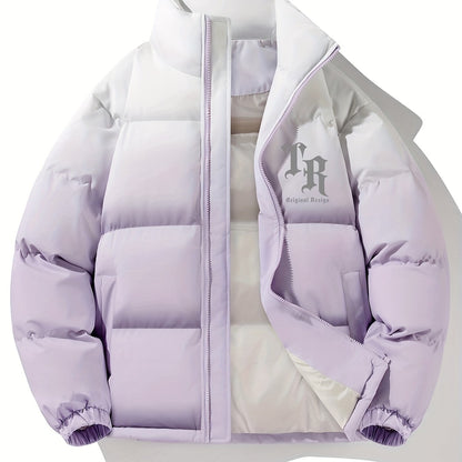 Men'S Color-Block Quilted Jacket - Cozy Fleece-Lined Winter Coat with Stand Collar, Zip-Up Design, and Multiple Pockets for Casual Wear, Winter Jacket, Thick