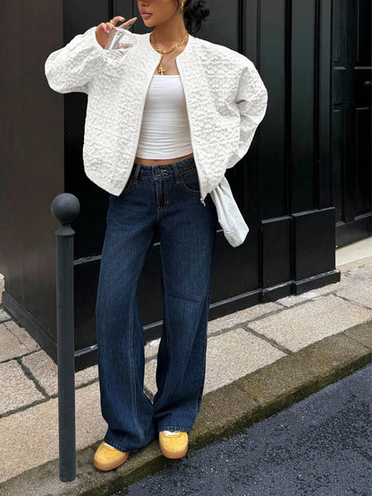 Solid Color Zip-Up Casual Jacket