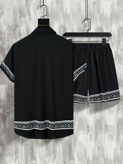 Men'S Two-Piece Set Consisting of a Casual Short-Sleeve Button-Up Shirt And Drawstring Pants, Perfect for Summer Wear.