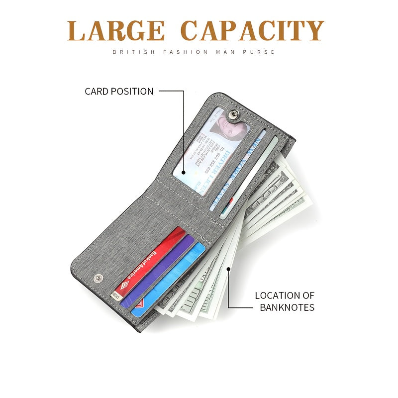 1pc Men's Short Canvas Initial Name Wallet, Zippered Denim Wallet for Men, Plain Ultra-Thin Letter Wallet for Men