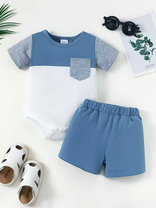 Baby Boy Summer Romper Set Casual Patchwork 2pcs Outfit