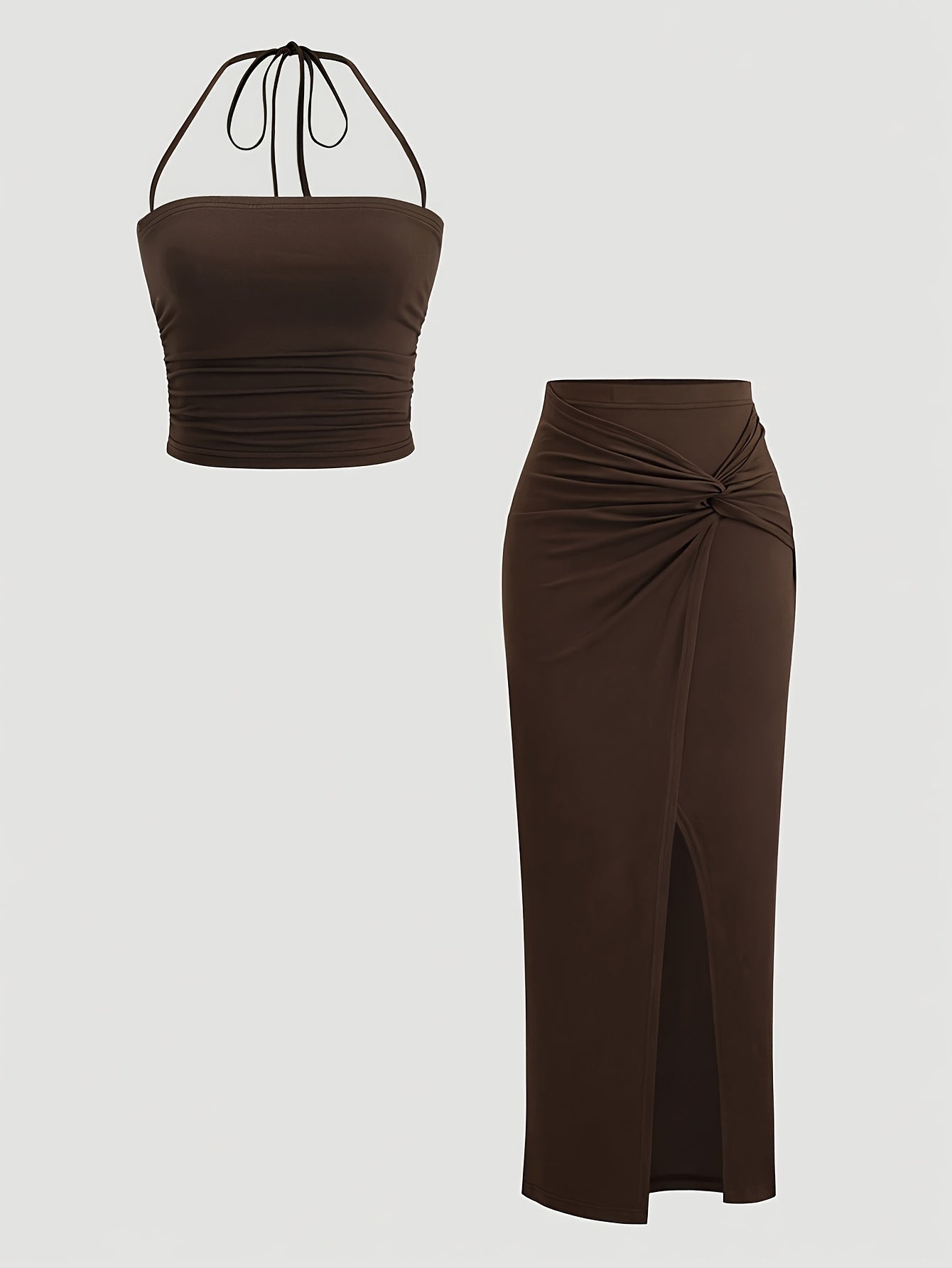 Elegant Pleated Crop Top & Twist Knot Skirt Set for Women