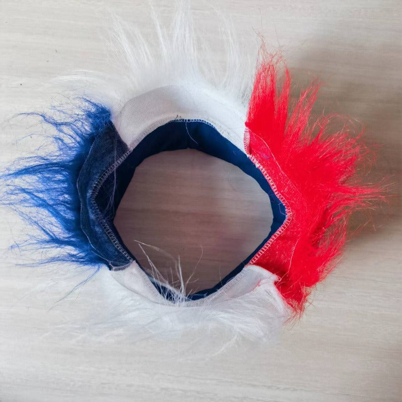 Funky Color-Block Sports Fan Wig in Blue, White & Red