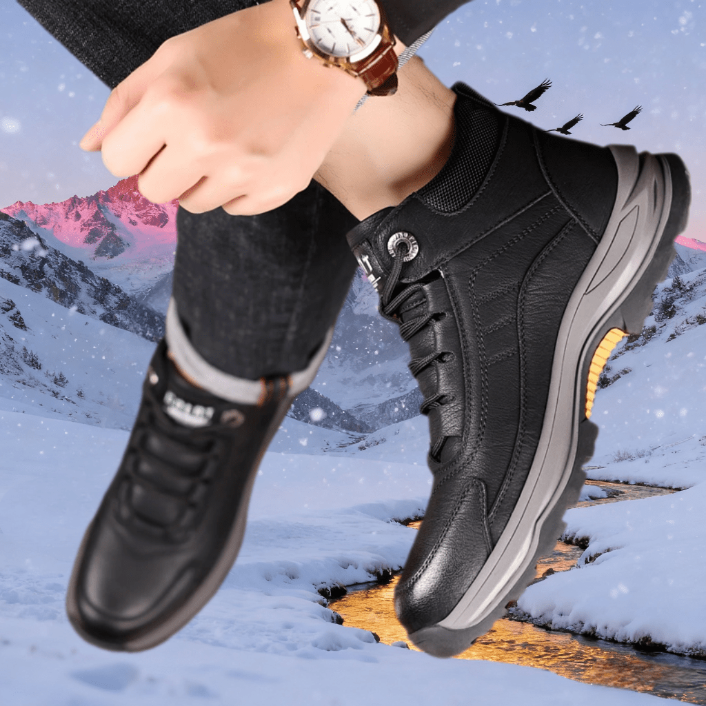 Men's Full-Grain Leather Plush-Lined Casual Winter Sneakers