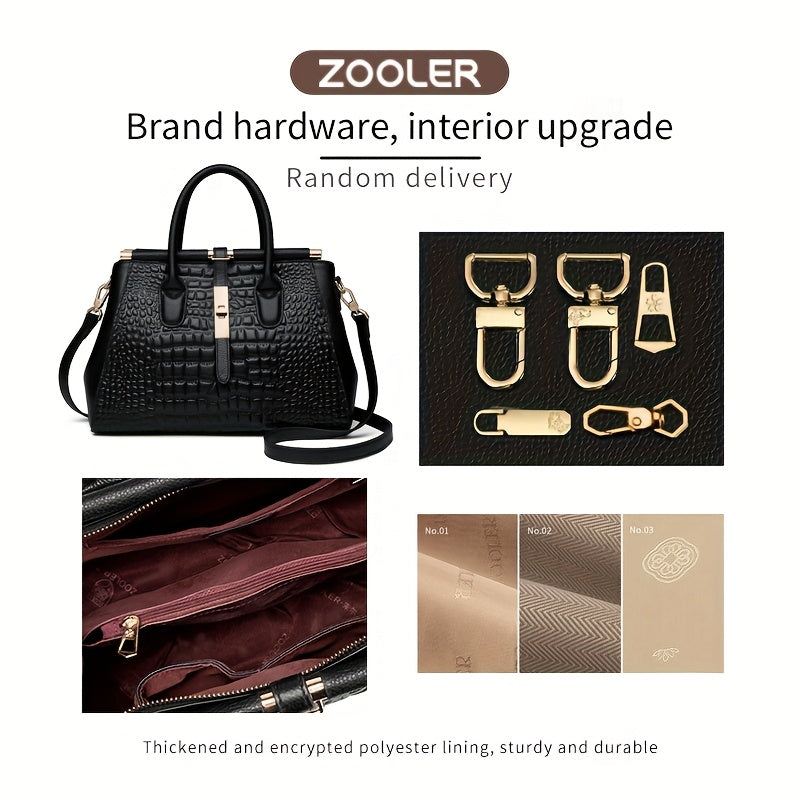 Women's Genuine Leather Crocodile-Pattern Crossbody Bag