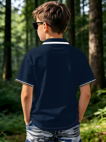 Boys' Casual Loose-Fit Printed Polo Shirt for Summer