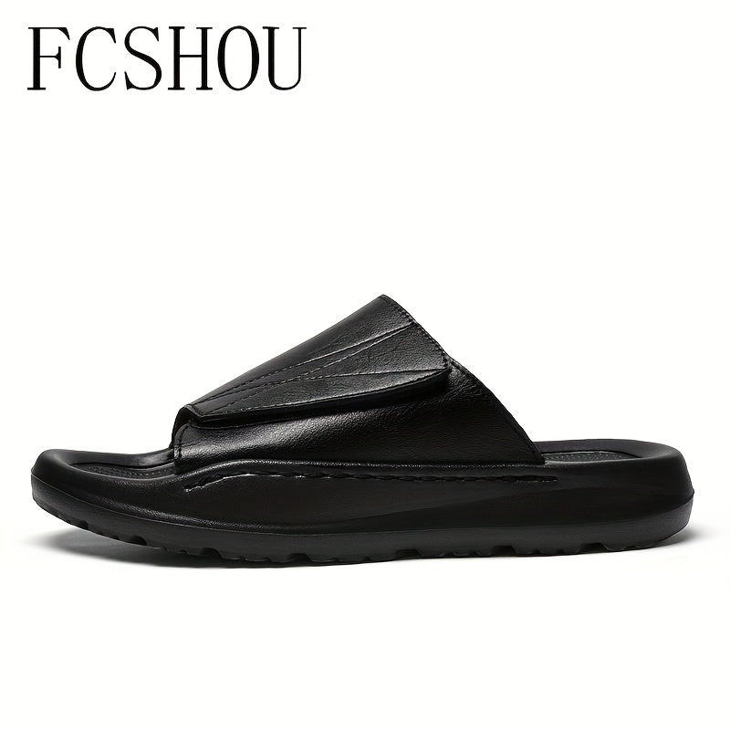 Men's Summer Outdoor Slippers Split Leather Slip-On Sandals
