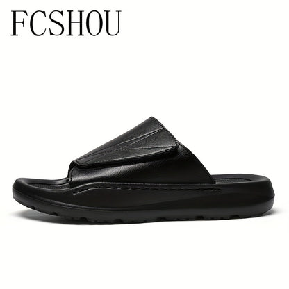 Men's Summer Outdoor Slippers Split Leather Slip-On Sandals