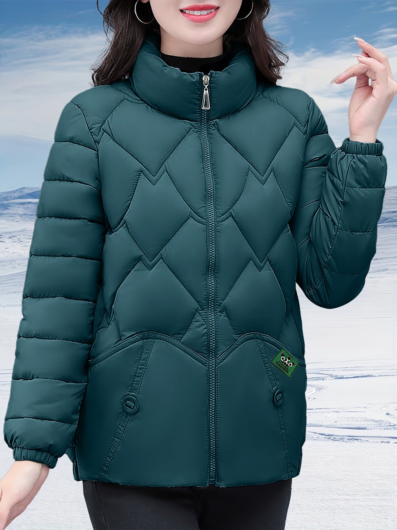 Women's Stylish Winter Coat - Black Herringbone Design, Flared Hem & H-Silhouette, Long Sleeve Non-Stretch Fabric, Hand Wash Only, Japanese-Korean Inspired for Casual & Formal Occasions