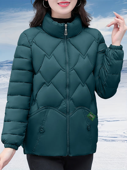 Women's Stylish Winter Coat - Black Herringbone Design, Flared Hem & H-Silhouette, Long Sleeve Non-Stretch Fabric, Hand Wash Only, Japanese-Korean Inspired for Casual & Formal Occasions