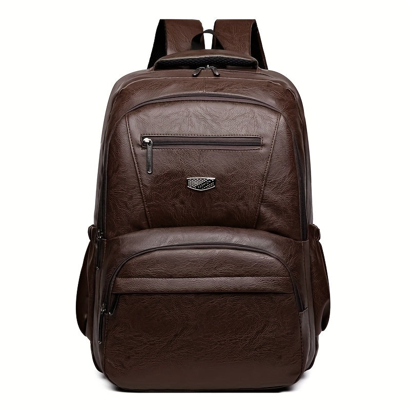 Men's Vintage PU Large Capacity Multi-Pocket Backpack, Casual Commuter Travel Backpack - ayq