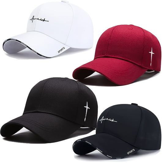 4pcs Men'S Baseball Caps - Elegant Business Casual Style, Breathable Mesh Back, Adjustable Fit, Four-Season Wear, Solid Color with Logo Design, Casual Cap|Elegant Cap Design|Acrylic