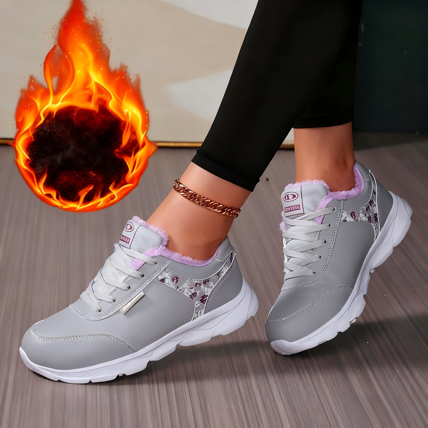 Women's Winter Thermal Fleece-Like Short Boots - Grey & Pink Faux Upper, Sole Traction, Lace-Up Low-Top Snow Shoes for Ice Walking, Casual & - Warm Cold Weather Outdoor Footwear