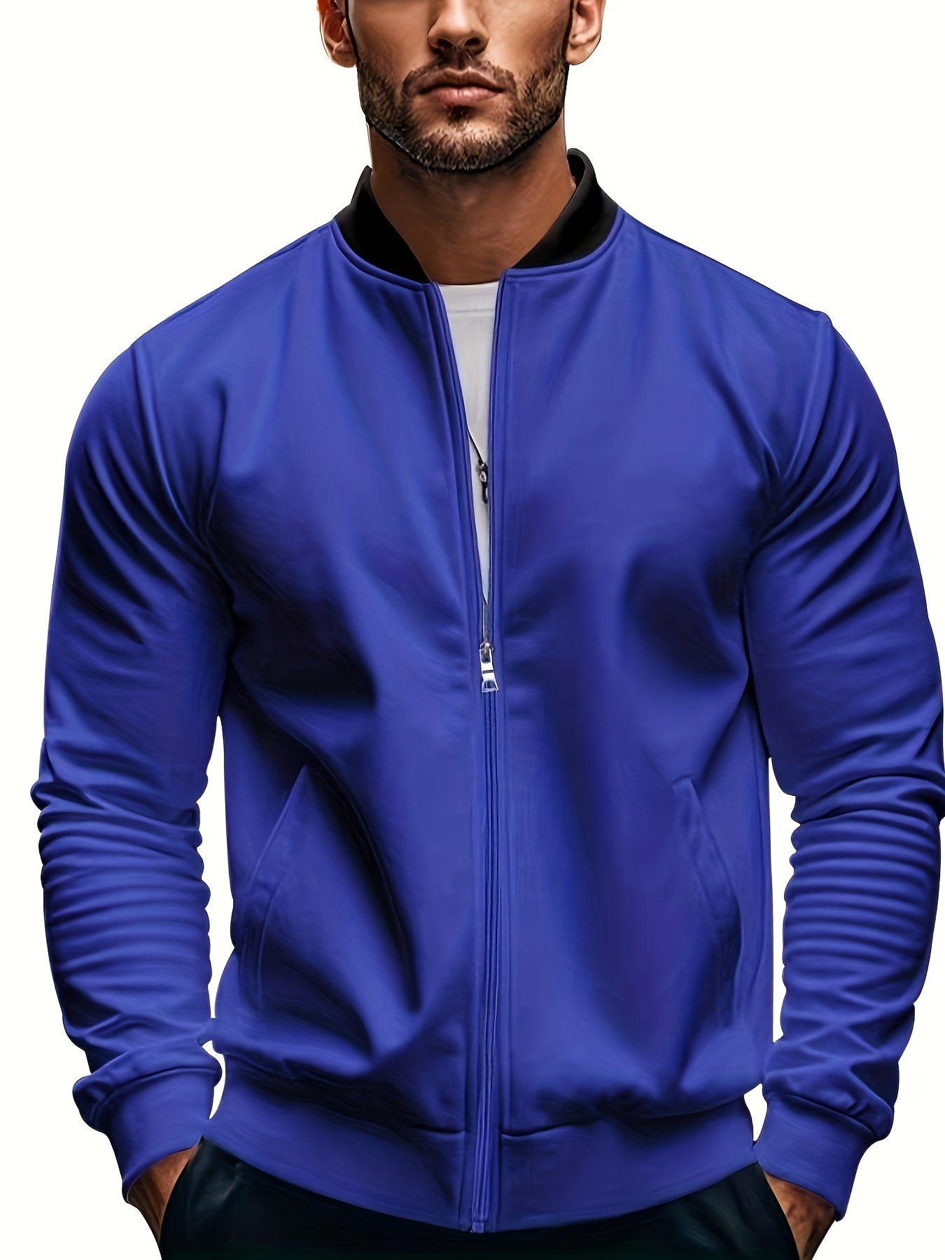 Men's Lightweight Stand Collar Jacket - Olive Green Softshell Zipper Jacket with Pockets, Regular Fit for Spring/Fall Hiking & Casual Outdoor Wear, Hiking Accessories