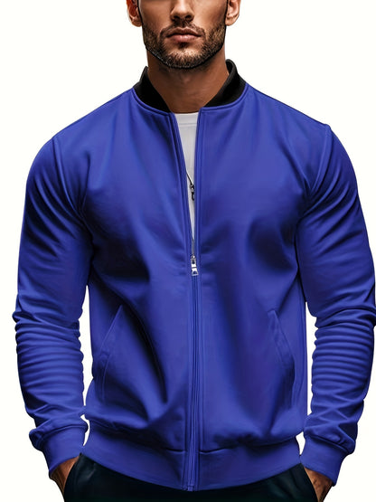 Men's Lightweight Stand Collar Jacket - Olive Green Softshell Zipper Jacket with Pockets, Regular Fit for Spring/Fall Hiking & Casual Outdoor Wear, Hiking Accessories