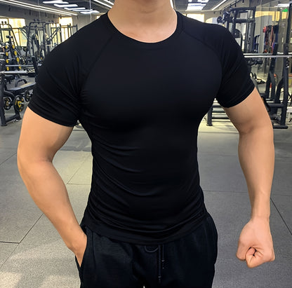 Men's Quick-Dry Athletic T-Shirt - Stretchy, Breathable Polyester, Short Sleeve, Round Neck, Black, Gym  Running Workout Essential, Sports Clothing   Sleek Athletic Tee   Breathable Fabric, Workout Clothes