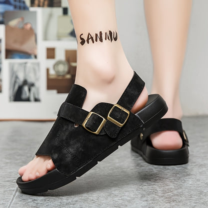 Men's Casual Slip-On Slippers with Adjustable Buckle, Cushioned Sole