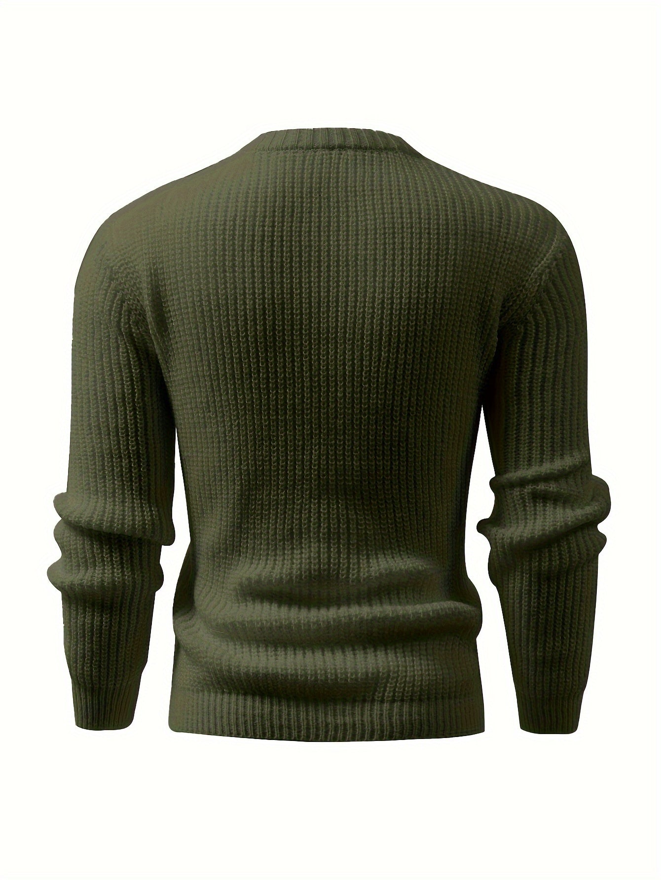 Men's Solid Color Ribbed Knit Sweater - High Elasticity Round Neck Long Sleeve, All-Season Comfort, Regular Fit Casual & Formal Wear, Easy Care Hand Wash/Dry Clean, Comfortable Fashion, Textured Fashion, Highelasticity Fabric