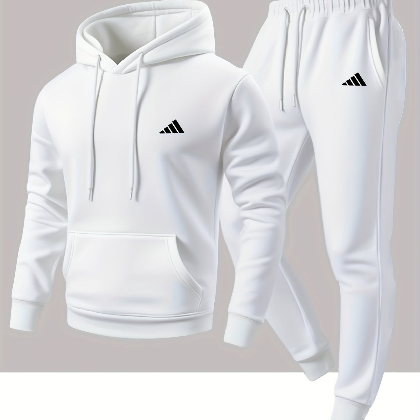 Men'S Trendy And Minimalist Triangular Striped Logo Hoodie And Sweatpants Set for Spring And Autumn, Featuring a Loose And Comfortable Design Suitable for Sports And Leisure, Machine Washable