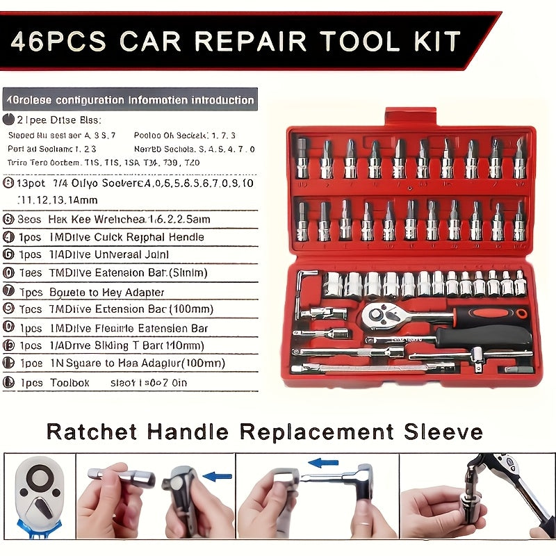 46pcs Heavy-Duty Automotive & Repair Tool Set Suitable for Cars and Bicycles - -in- Tool Kit with Plastic/Metal Tools, Ideal for DIY, Car Maintenance, Repairs - Perfect Father's Day Gift for &