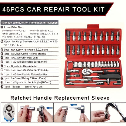 46pcs Heavy-Duty Automotive & Repair Tool Set Suitable for Cars and Bicycles - -in- Tool Kit with Plastic/Metal Tools, Ideal for DIY, Car Maintenance, Repairs - Perfect Father's Day Gift for &