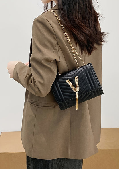 Women's Crossbody Bag, Quilted Purse with Sparkling Rhinestones in for Daily Casual Use