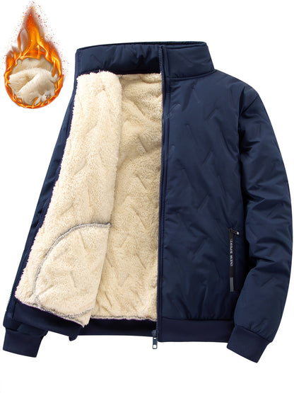 Men'S Heavyweight Winter Jacket - Thermal Insulated Cold Weather Coat with Zippered Pockets, Stand Collar, Full-Zip Closure - Black Outer Shell for Everyday & Outdoor Activities - Non-Stretch Fabric Construction, Seasonal Lay