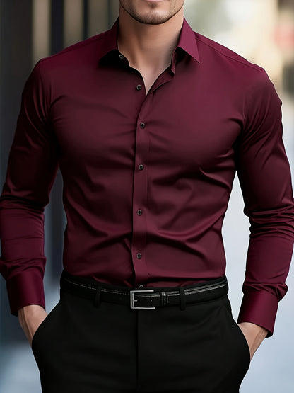 Men's Wrinkle-Free Long Sleeve Dress Shirt - Business Formal & Casual Button-Up Shirt in Black, Machine Washable Office Work Attire for All Seasons - Professional & Casual Attire, Long Sleeve Tops for Work, Workwear Essential