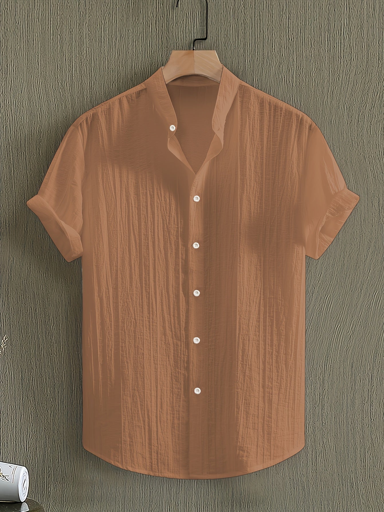 Men's Breathable Solid Color Stand Collar Short-Sleeve Shirt