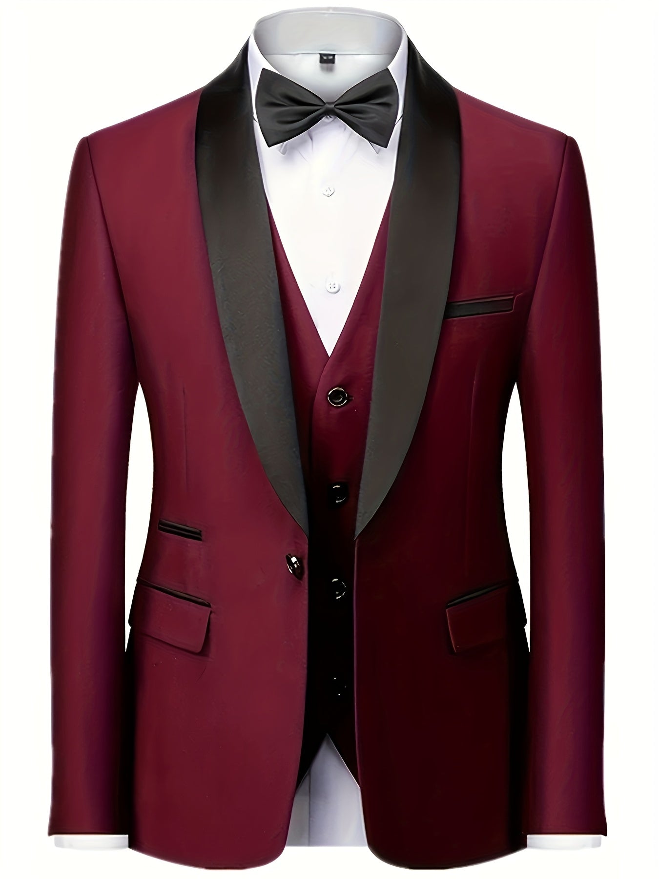 Men's 3-Piece Polyester Suit with Vest and Pants, Formal Workwear