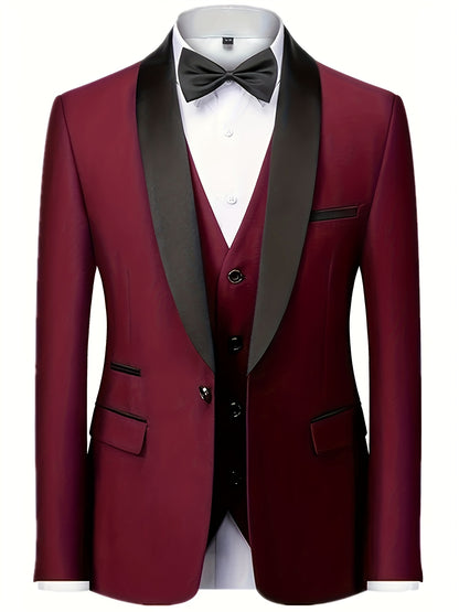 Men's 3-Piece Polyester Suit with Vest and Pants, Formal Workwear