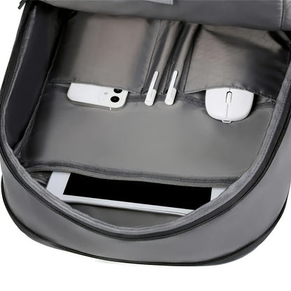 Expandable Black Nylon Business Backpack with Padded Laptop Compartment, Lightweight with Trolley Sleeve, Durable Zipper, Multi-Pocket Design, Splicing and Color Block Detail, Ideal for Daily Commute and Travel - Wet Wipe Cle