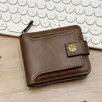 A Men'S Stylish Faux Leather Tree Pattern Wallet - Compact Zip Credit Card Holder And Coin Purse, Light Brown.