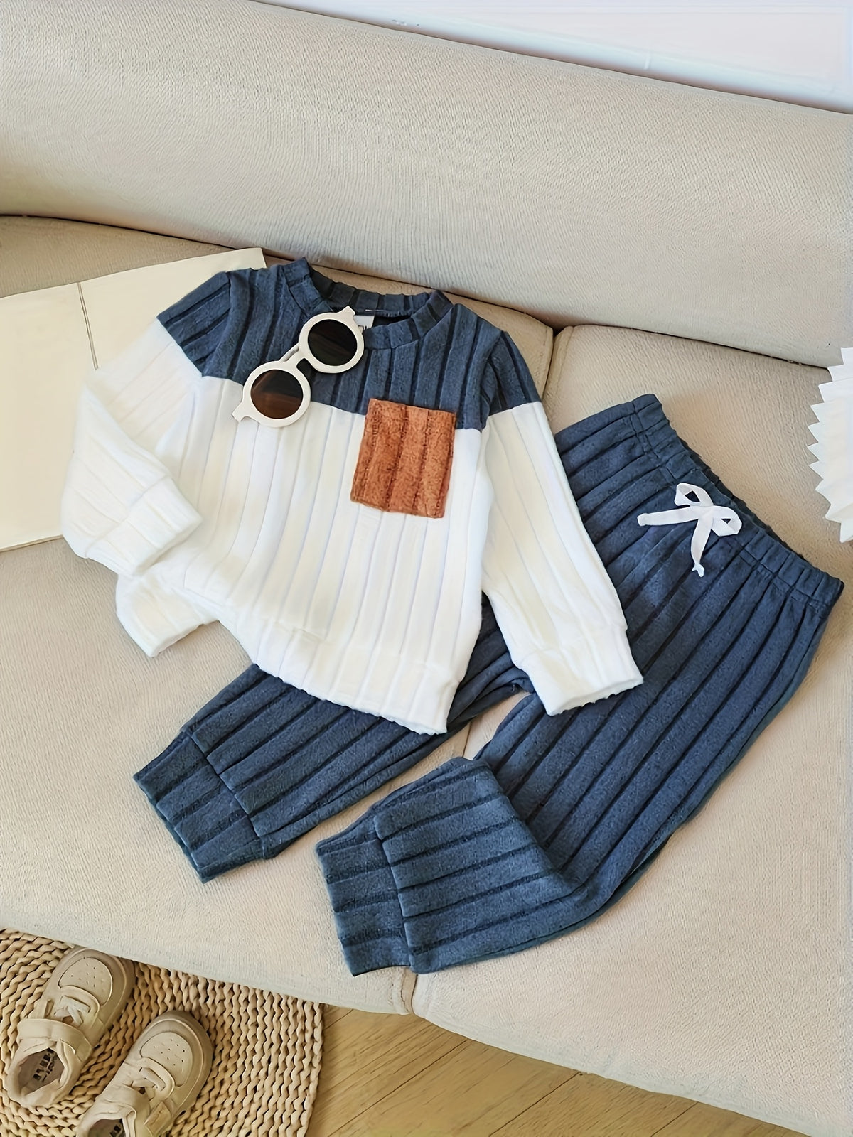 Baby Boy Color-Block Sweater & Pants Set for Fall - ayq