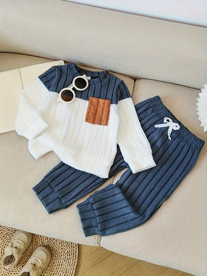 Baby Boy Color-Block Sweater & Pants Set for Fall - ayq