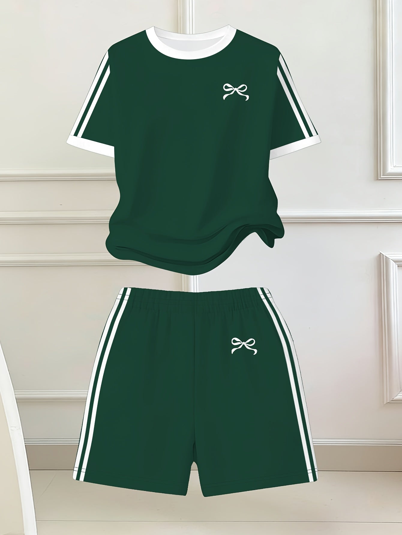 Girls' Butterfly Print Bow Short Sleeve Tee & Shorts Set