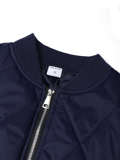 Men's Black Quilted Casual Jacket with Stylish Letter Print